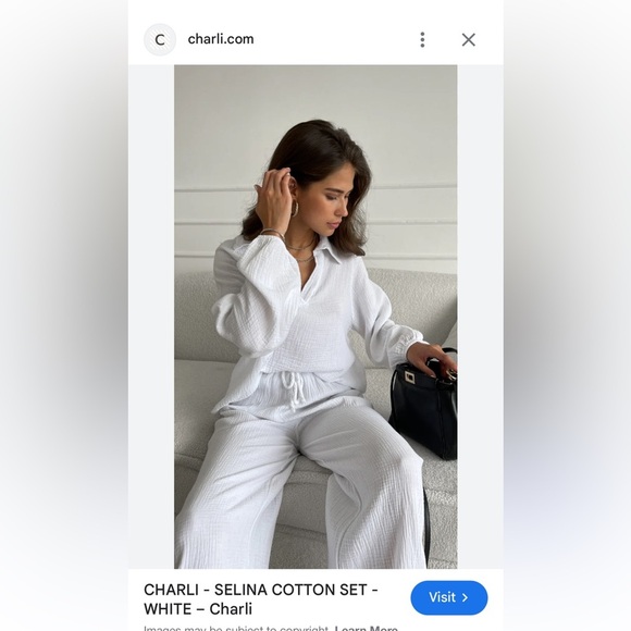 CHARLI Selina cotton set,crinkle sheer top,matching wide leg pants,PTP 22” Italy - Picture 11 of 14